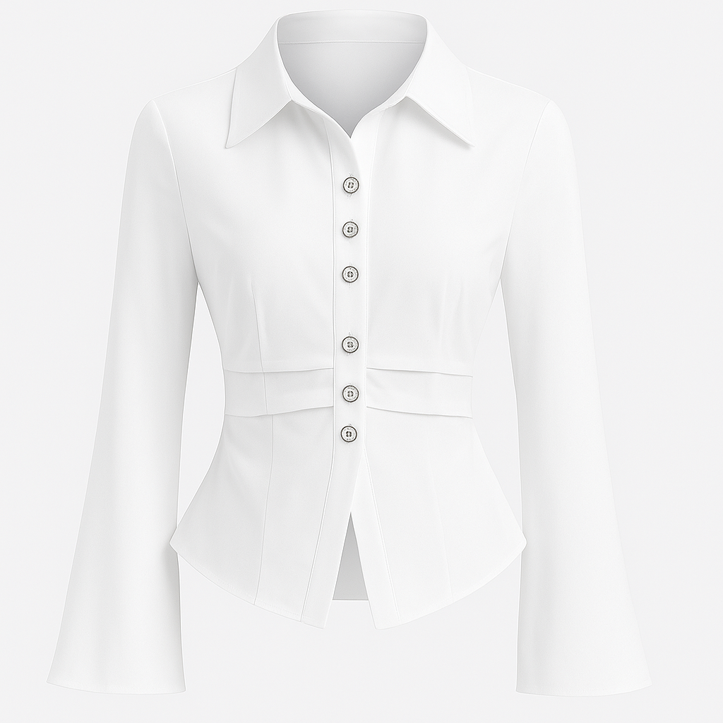 Klassisk skjortebluse med knapper og let taljering