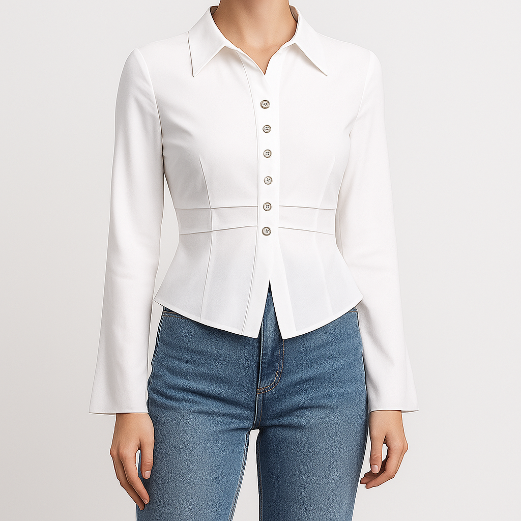 Klassisk skjortebluse med knapper og let taljering