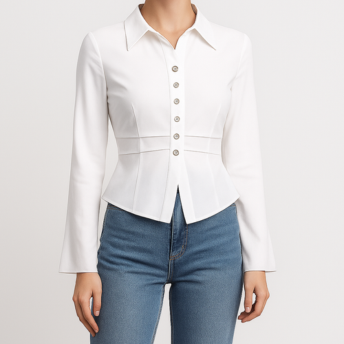 Klassisk skjortebluse med knapper og let taljering