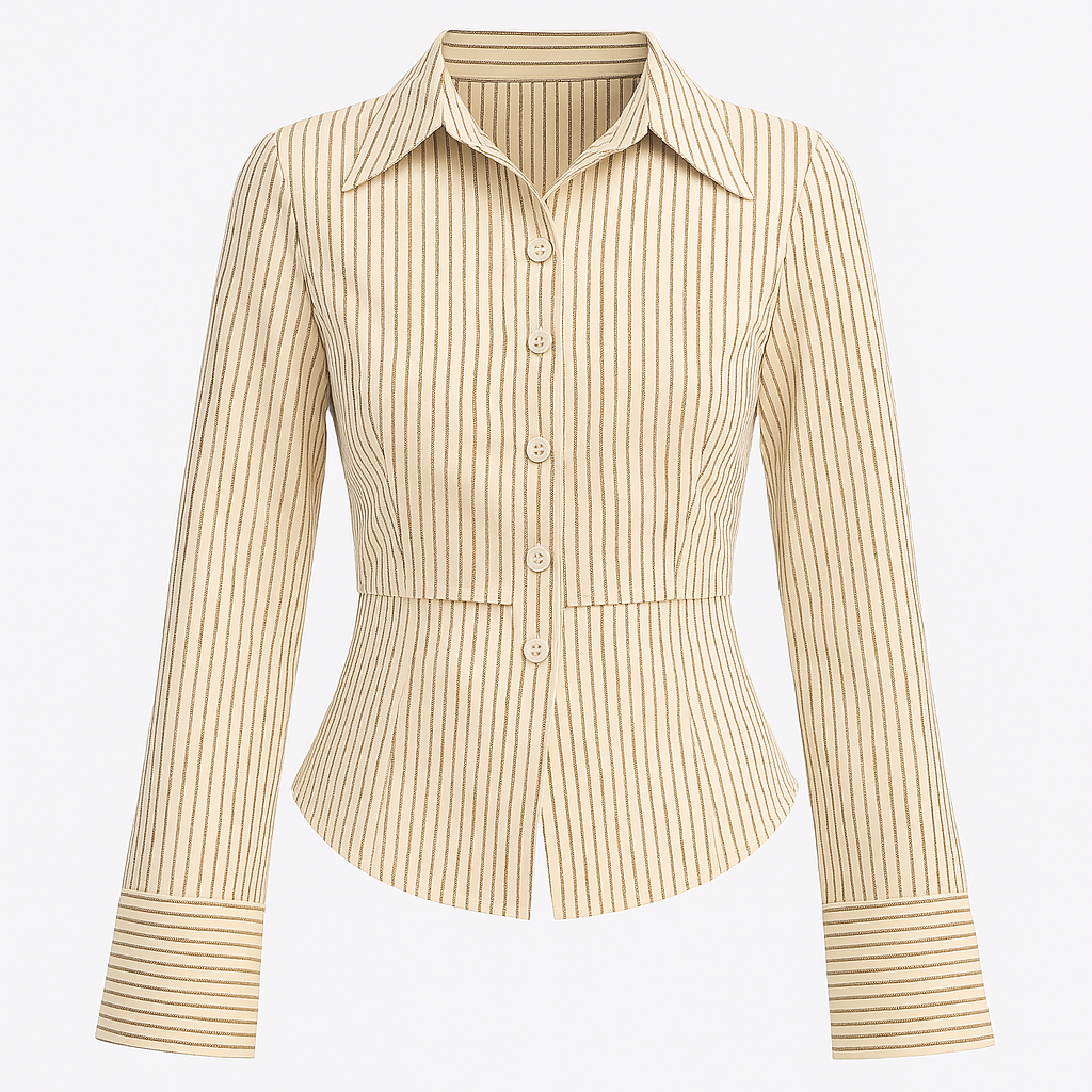 Stribet skjortebluse med knapper og figursyet pasform