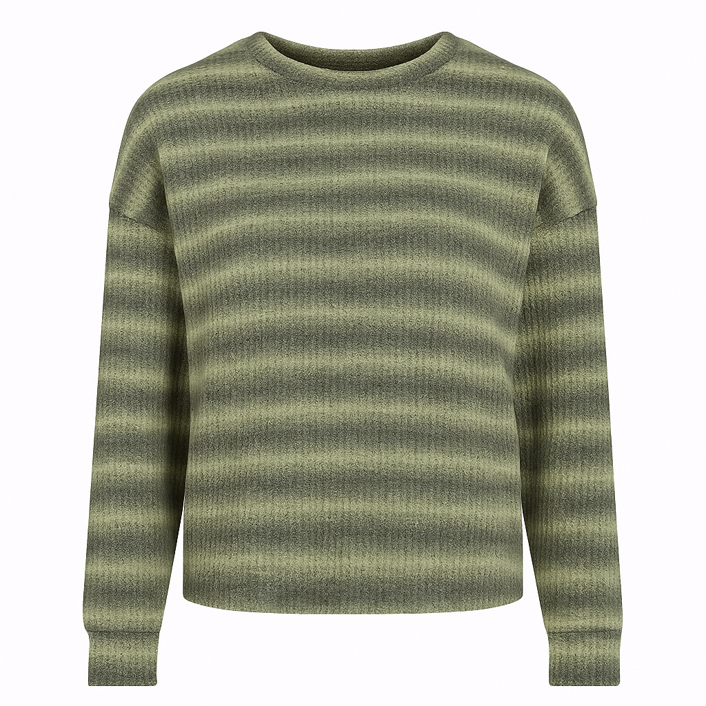 Strikket bluse med vandrette striber og rund hals