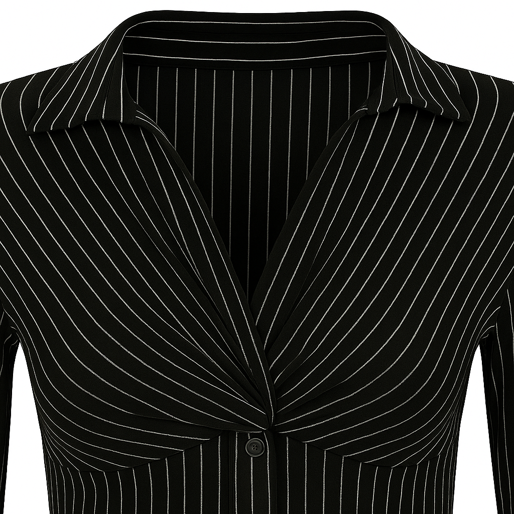 Stribet skjortebluse med snoet front og knaplukning