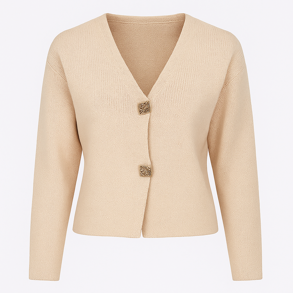 Strikcardigan med V-udskæring og dekorative knapper