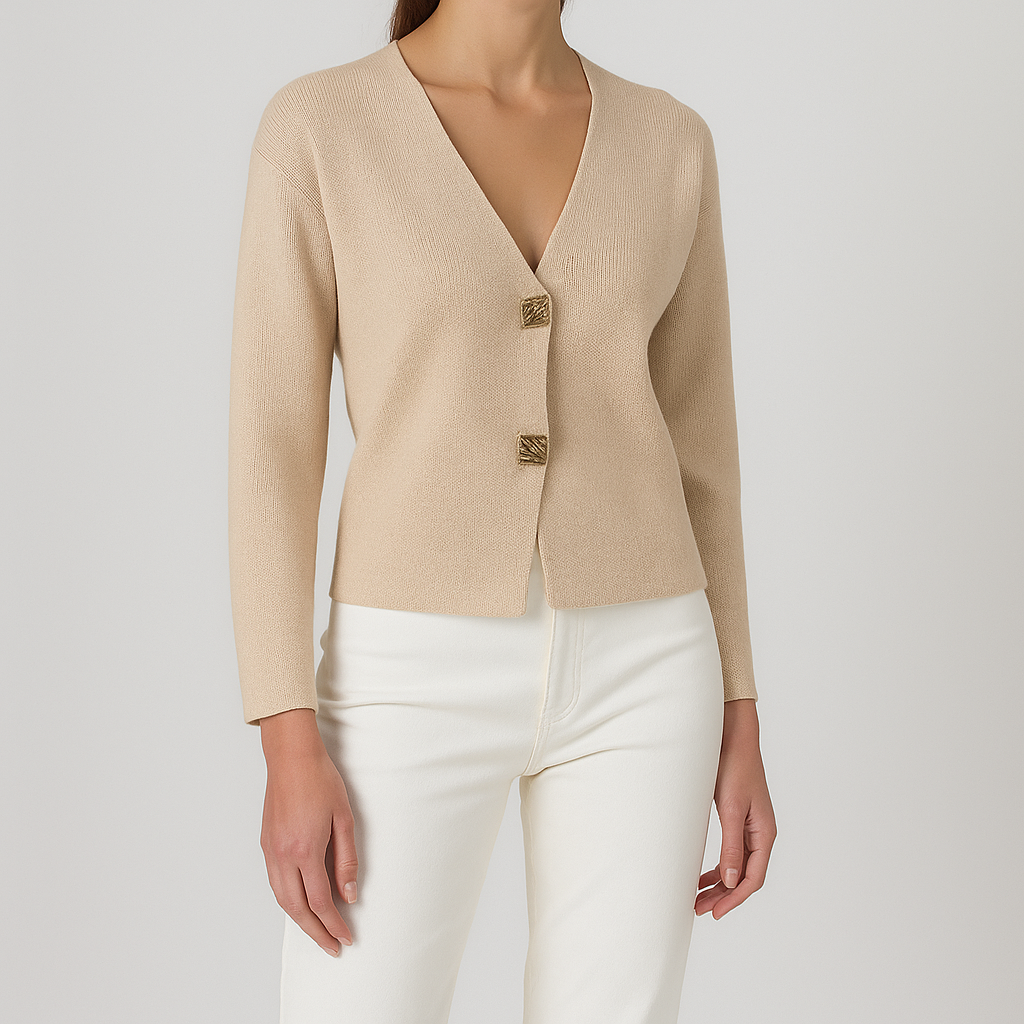 Strikcardigan med V-udskæring og dekorative knapper