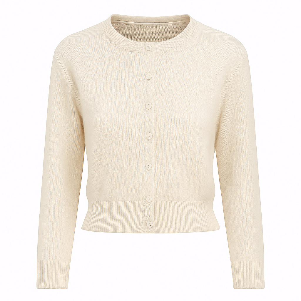 Klassisk cardigan med knaplukning og rund hals