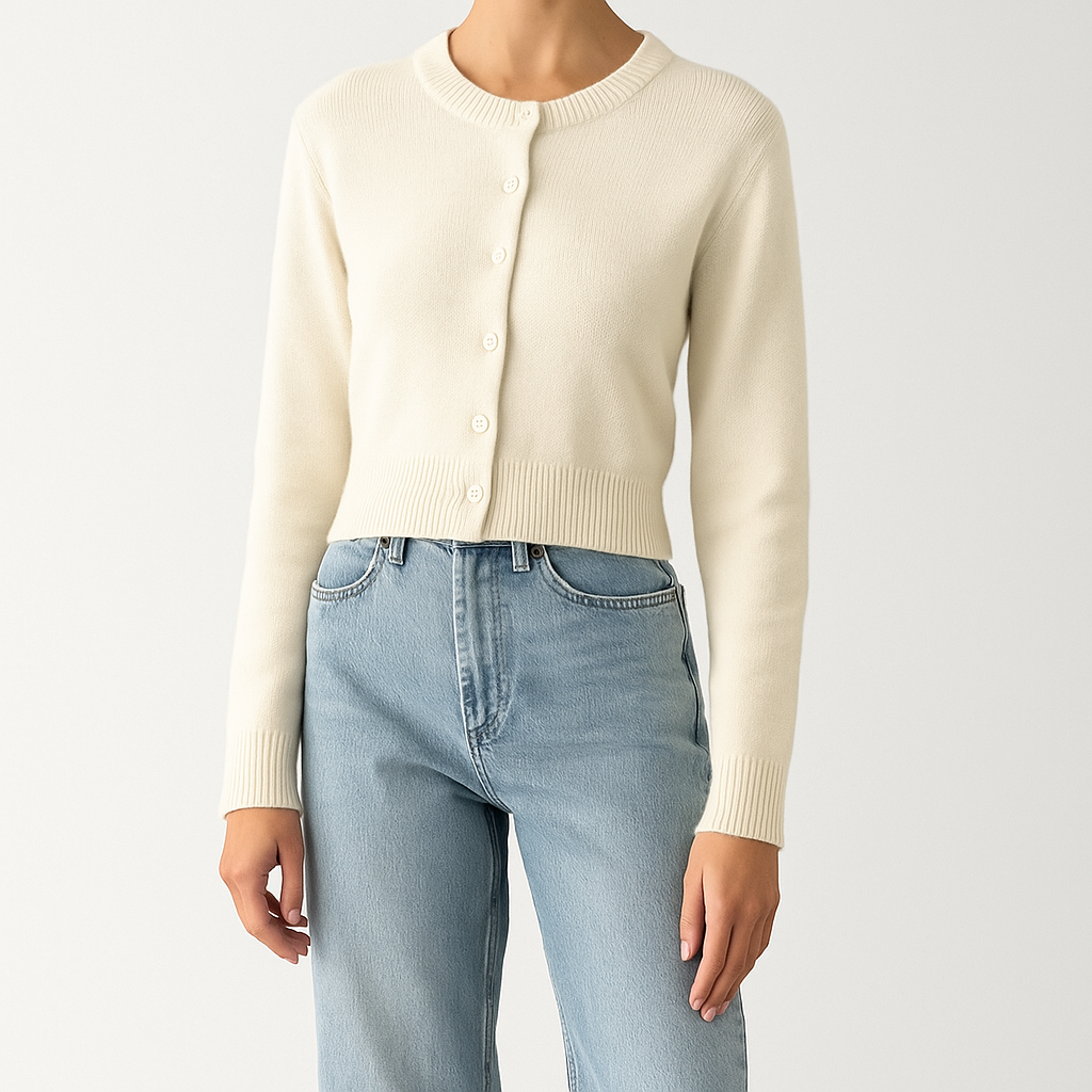 Klassisk cardigan med knaplukning og rund hals