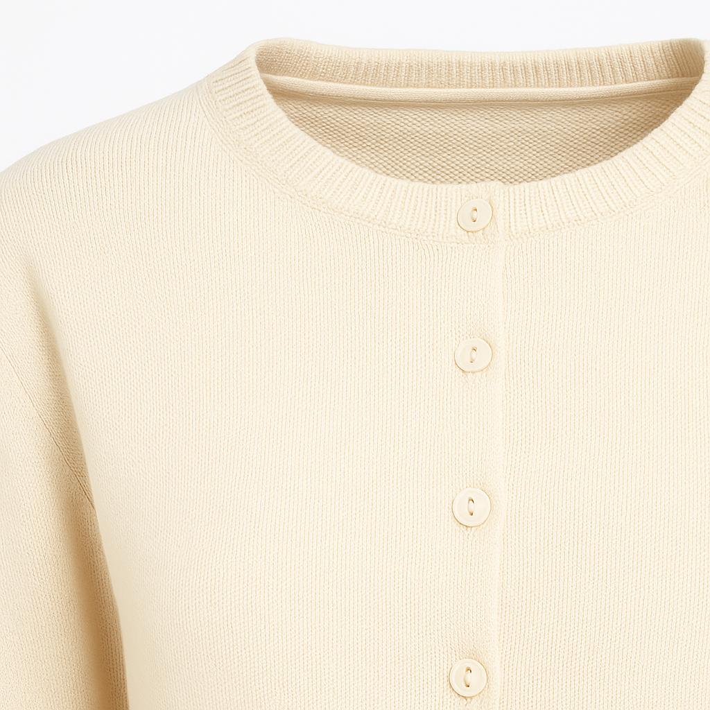 Klassisk cardigan med knaplukning og rund hals
